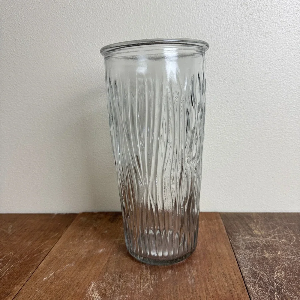 Vintage Clear Glass Wood Grain Design Tall Flower Vase‎